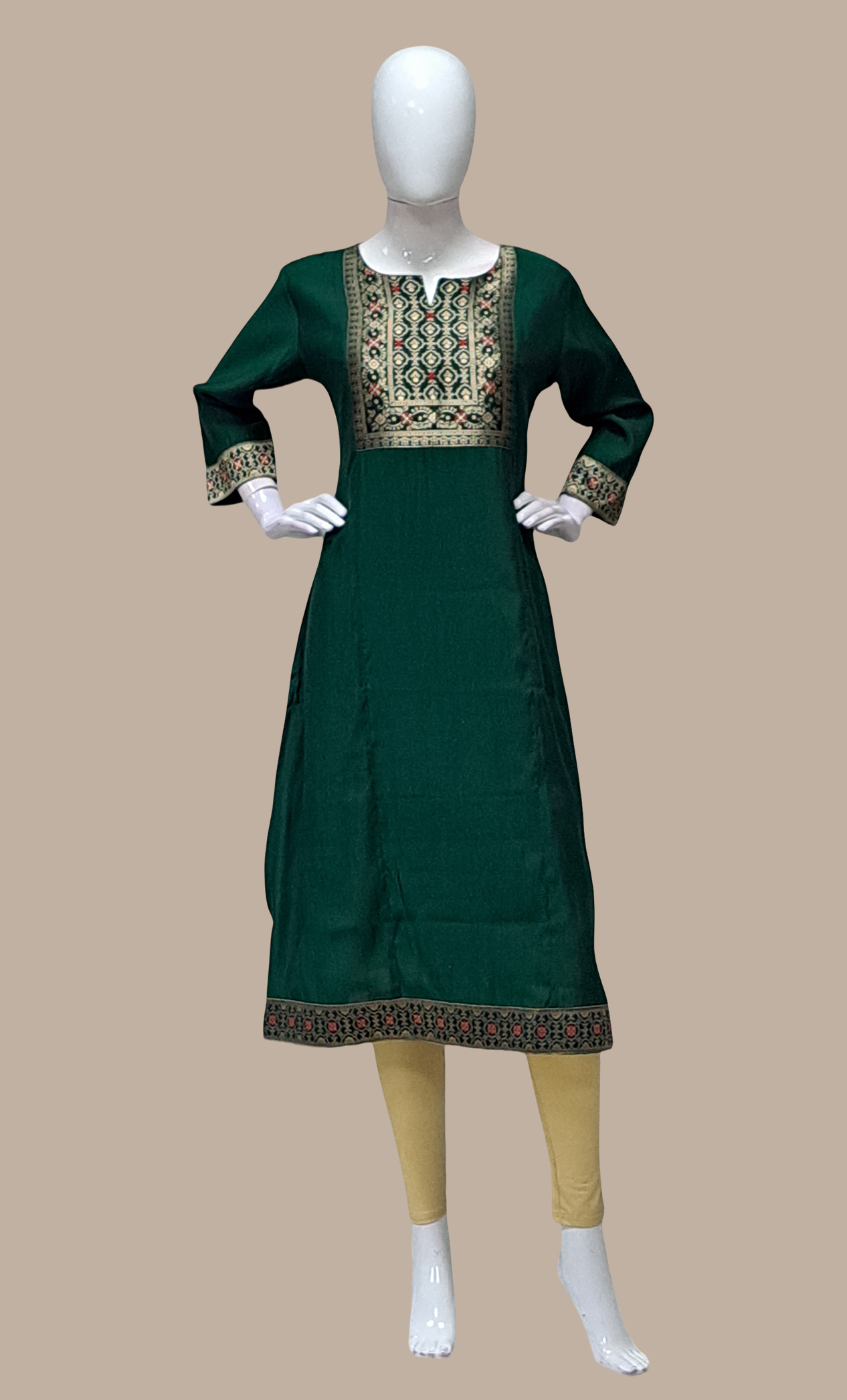 Deep Green Embroidered Kurti Top