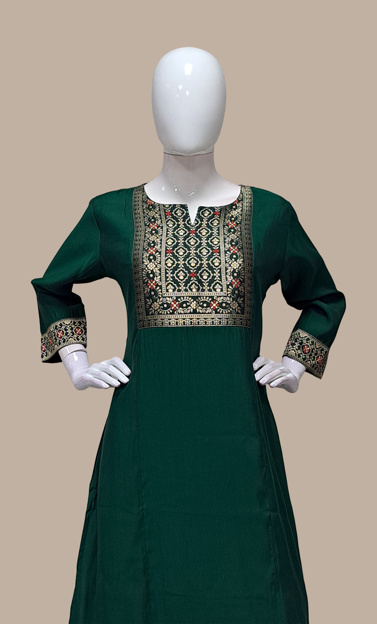 Deep Green Embroidered Kurti Top