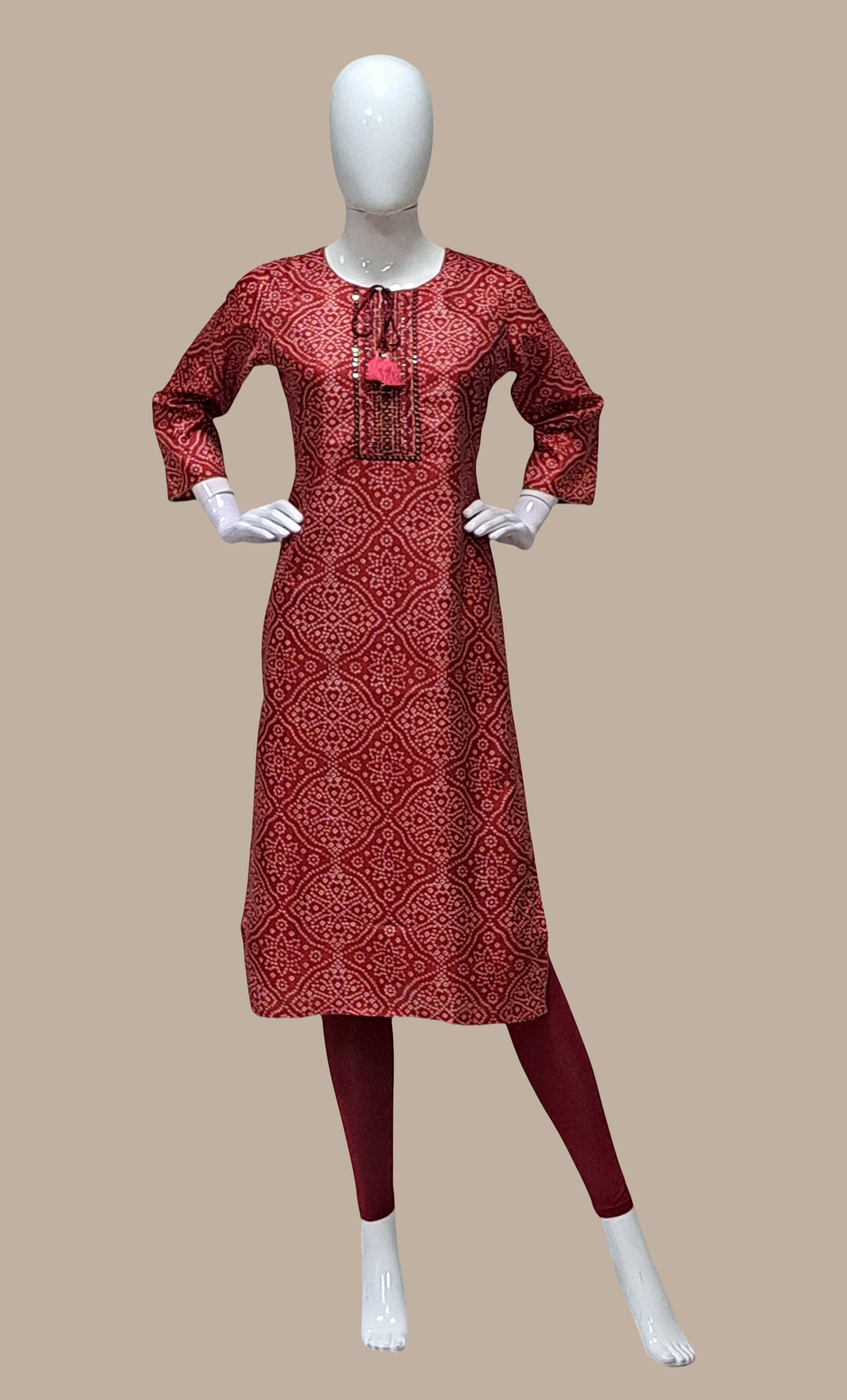 Maroon Bandhani Printed Kurti Top