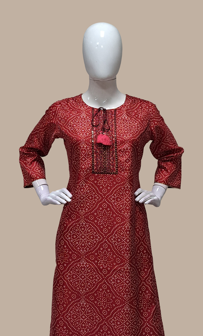 Maroon Bandhani Printed Kurti Top