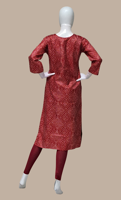 Maroon Bandhani Printed Kurti Top