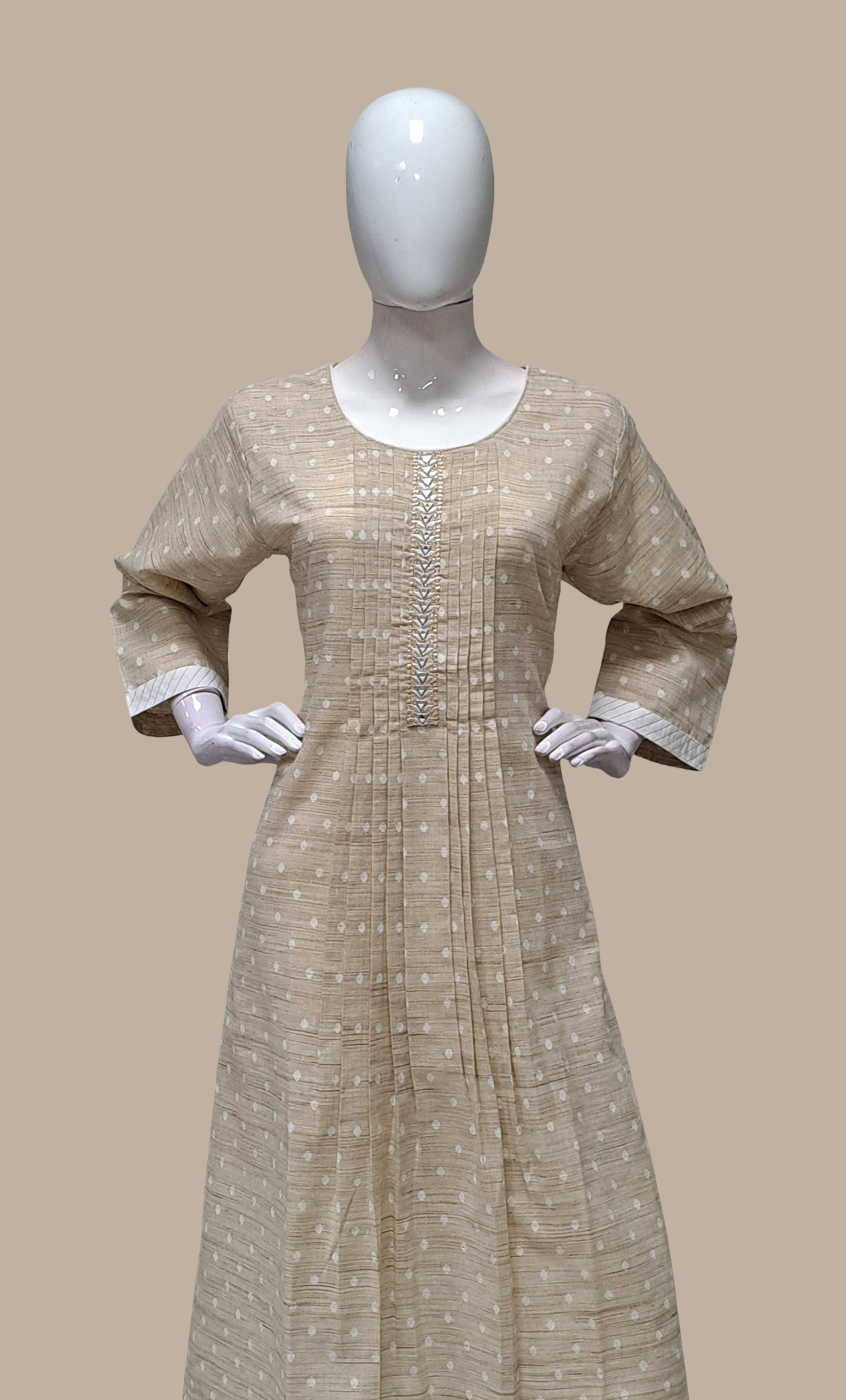 Biscuit Embroidered Kurti Top & Pants