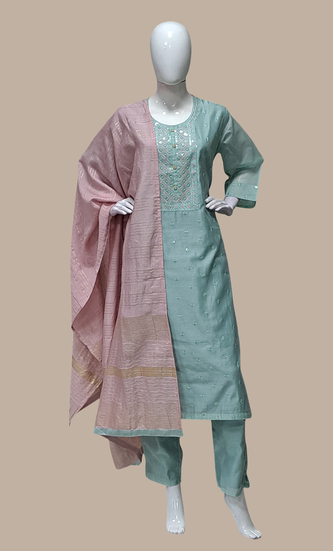 Sea Green Embroidered Punjabi