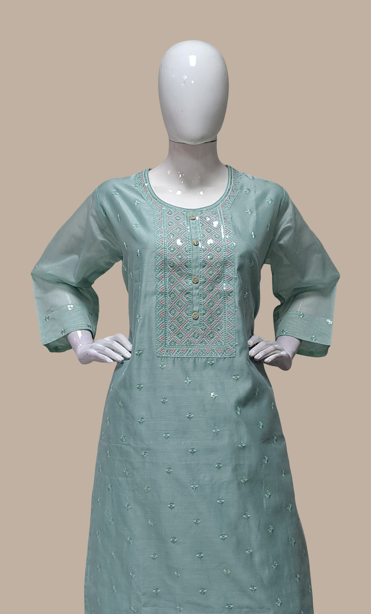 Sea Green Embroidered Punjabi