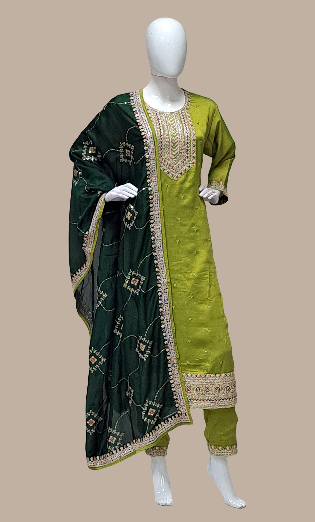 Olive Green Embroidered Punjabi