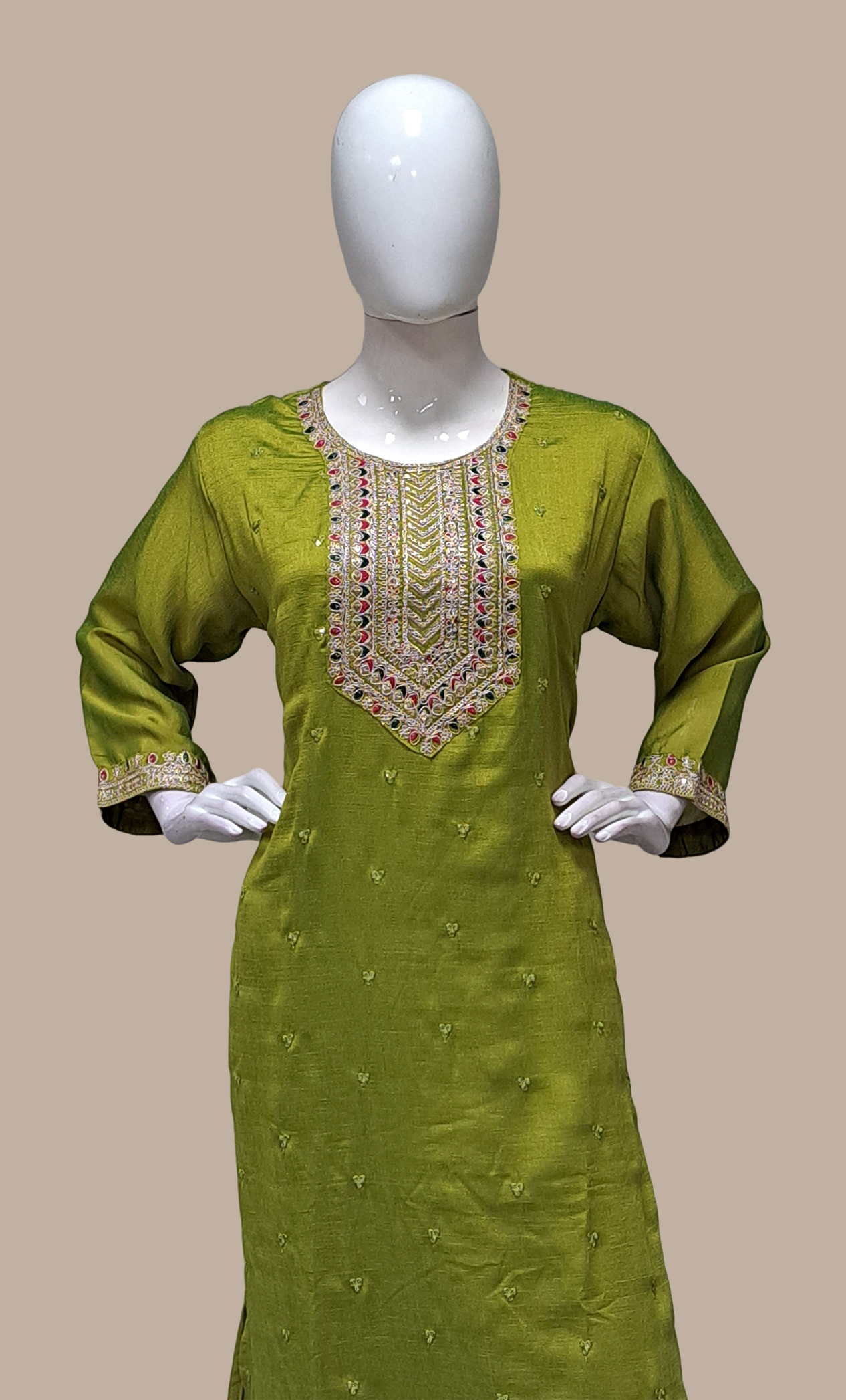 Olive Green Embroidered Punjabi