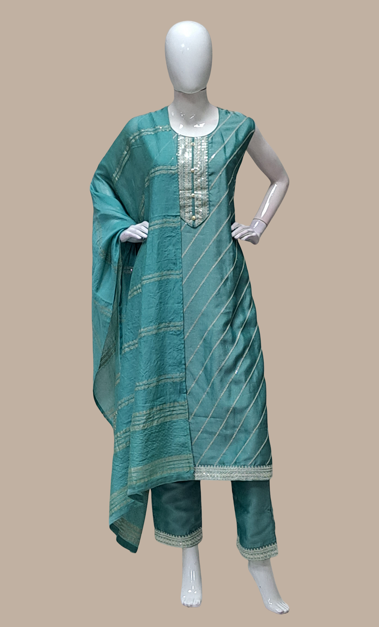 Deep Aqua Embroidered Punjabi