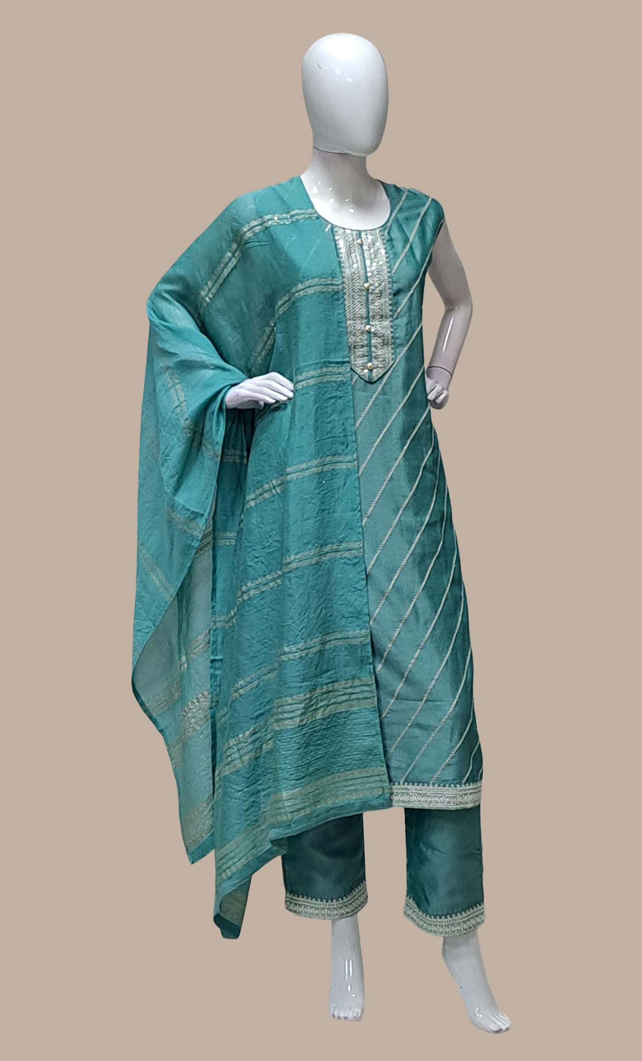 Deep Aqua Embroidered Punjabi