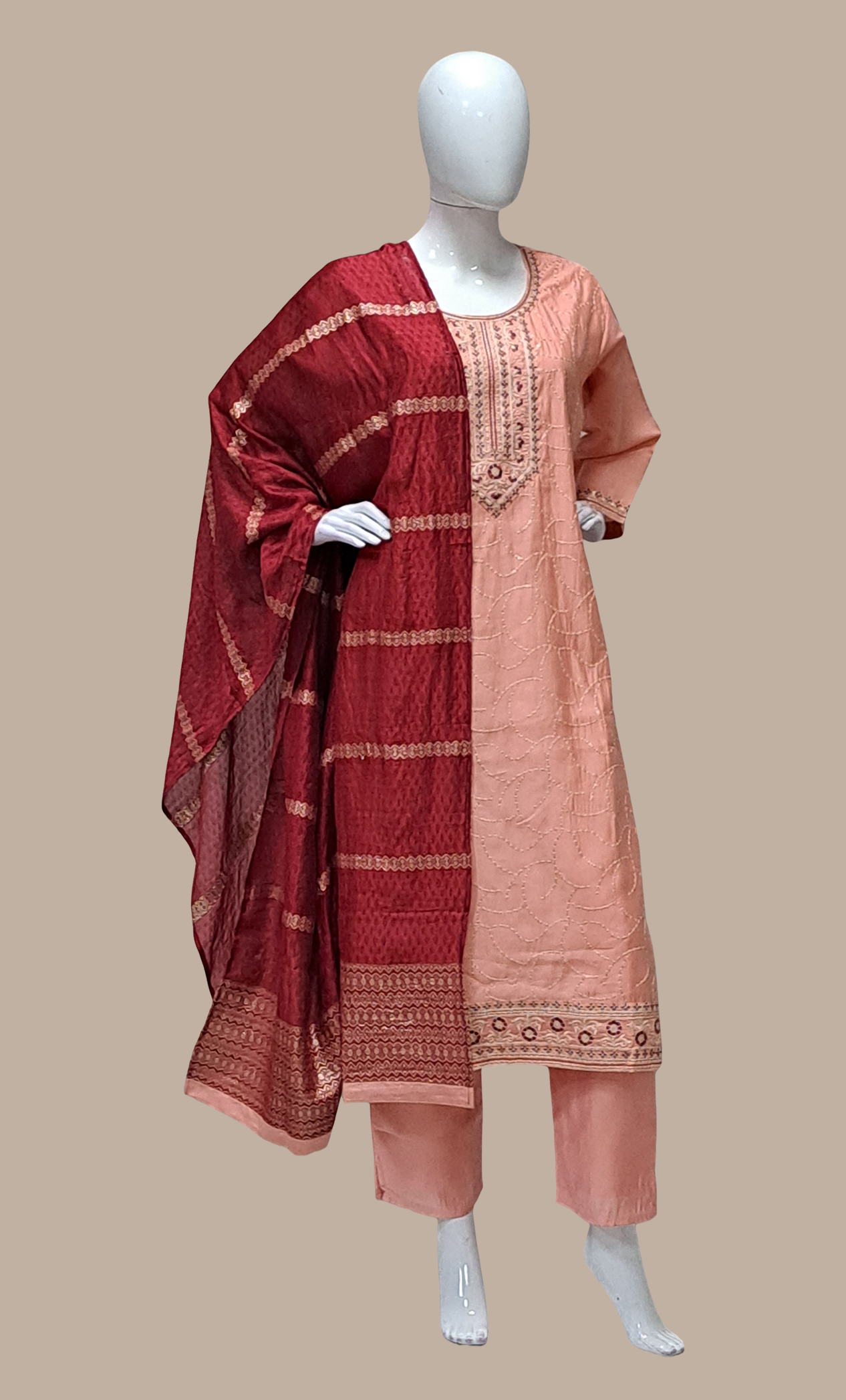 Deep Peach Embroidered Punjabi