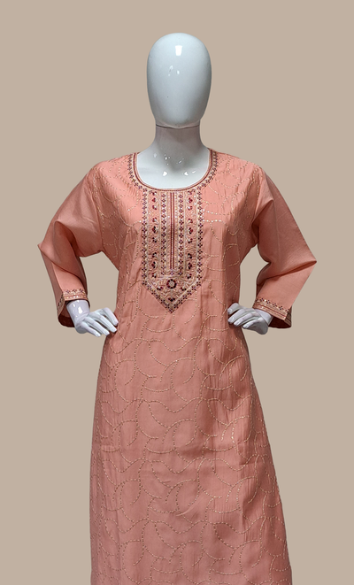 Deep Peach Embroidered Punjabi