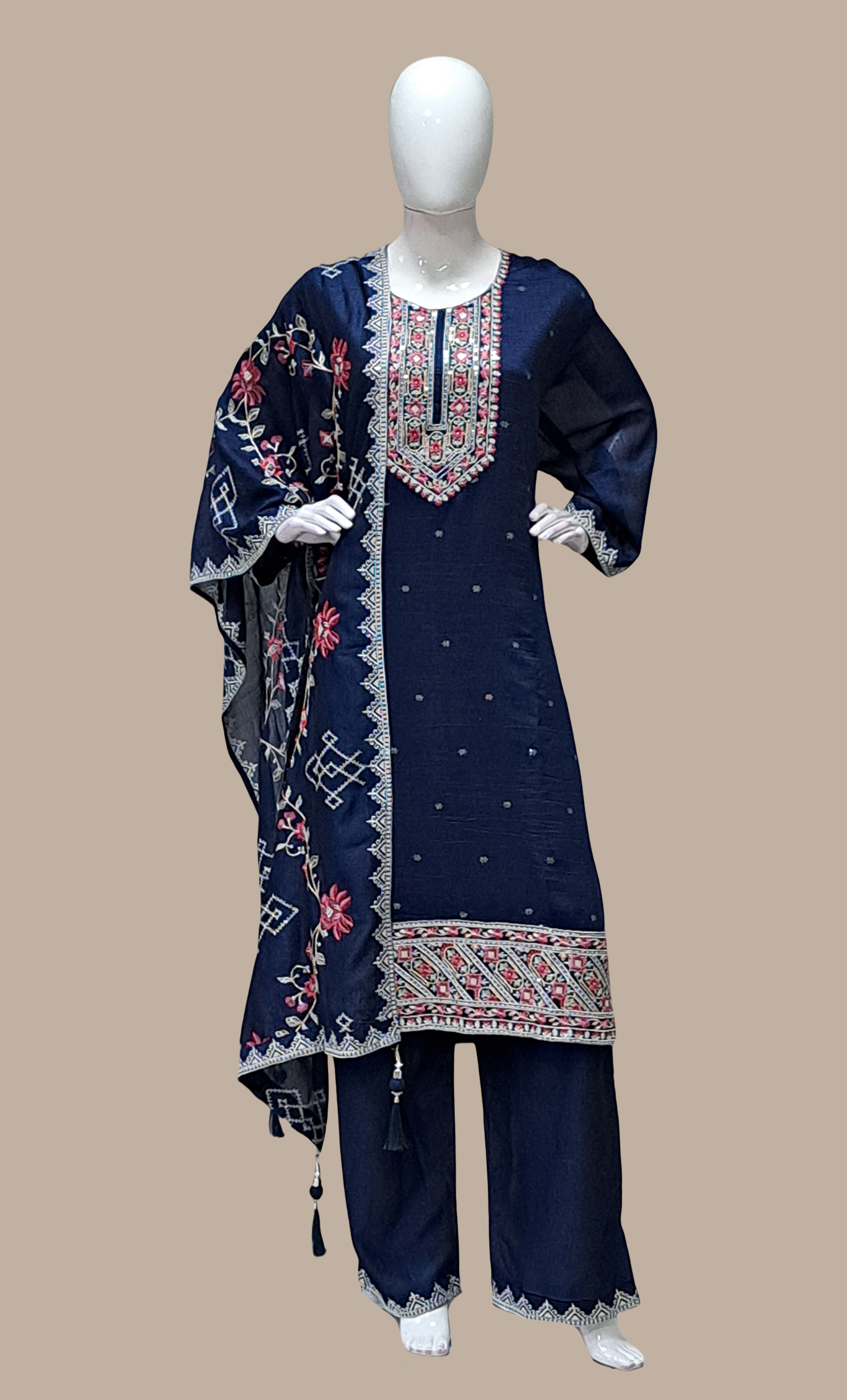 Midnight Blue Embroidered Punjabi