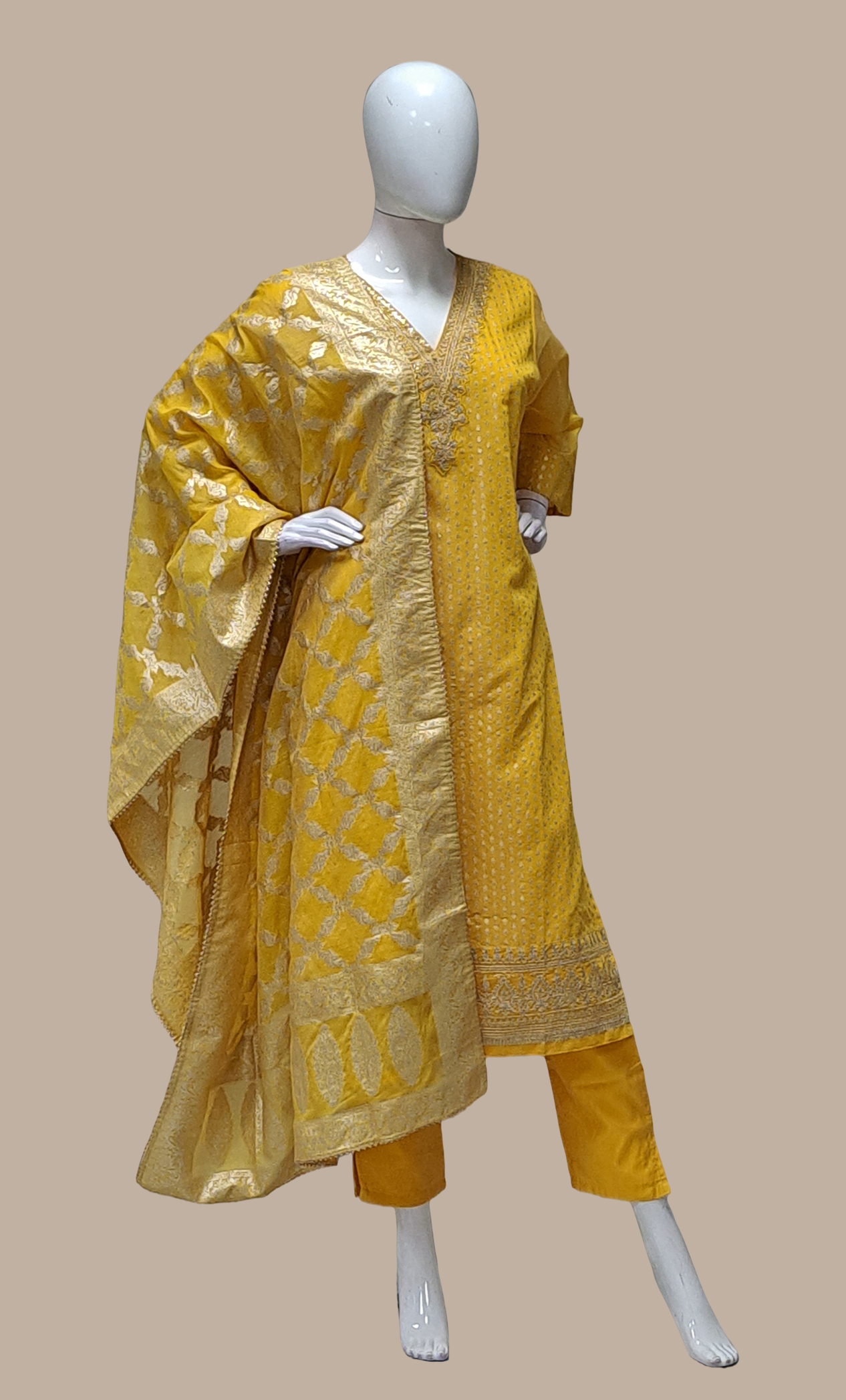 Mustard Embroidered Punjabi