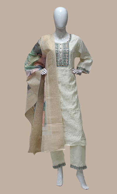 Cream Embroidered Punjabi