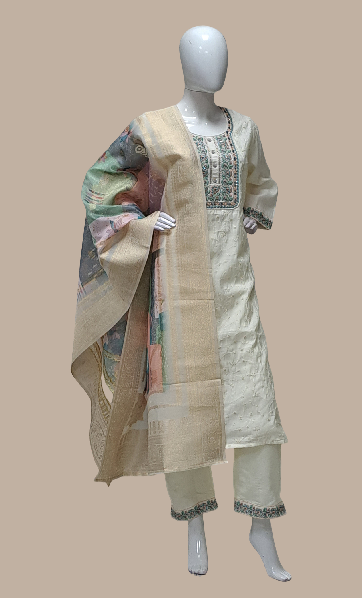 Cream Embroidered Punjabi