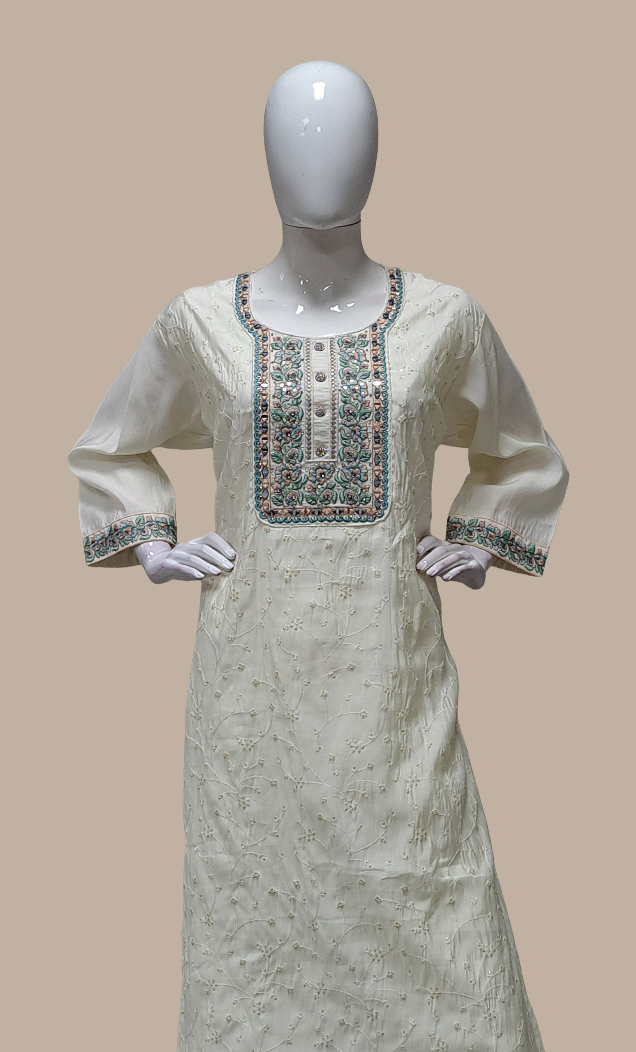 Cream Embroidered Punjabi