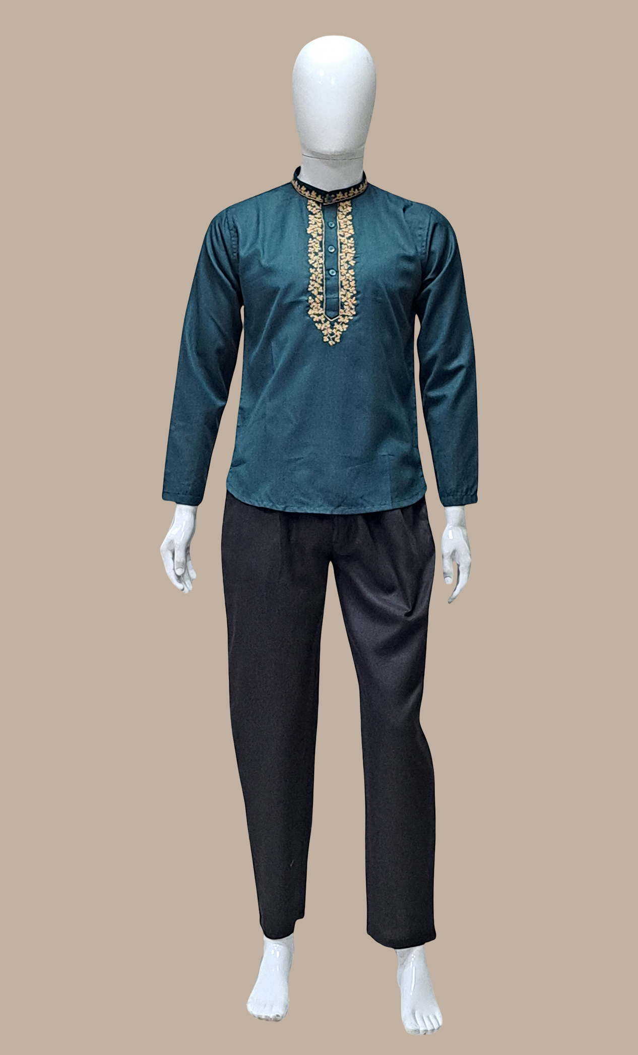 Dark Green Embroidered Kurta Top