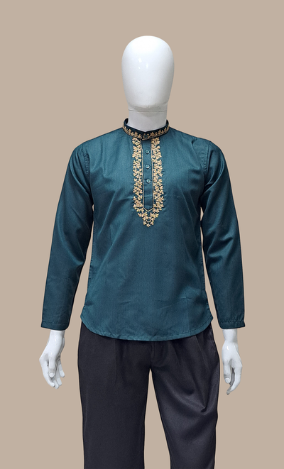 Dark Green Embroidered Kurta Top