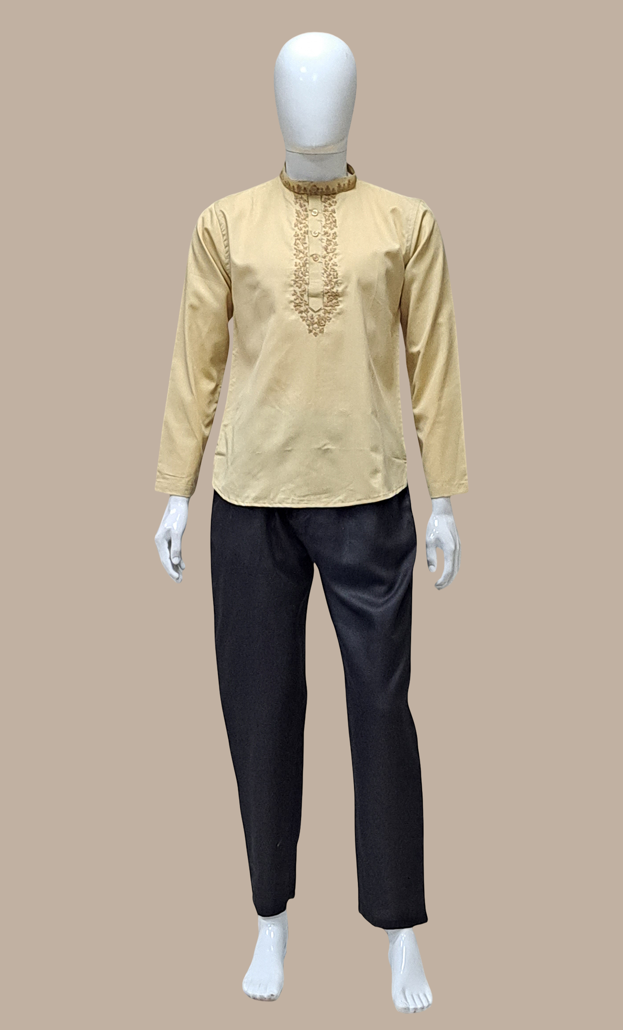 Deep Beige Embroidered Kurta Top