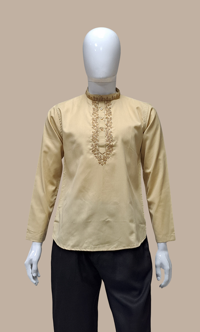 Deep Beige Embroidered Kurta Top