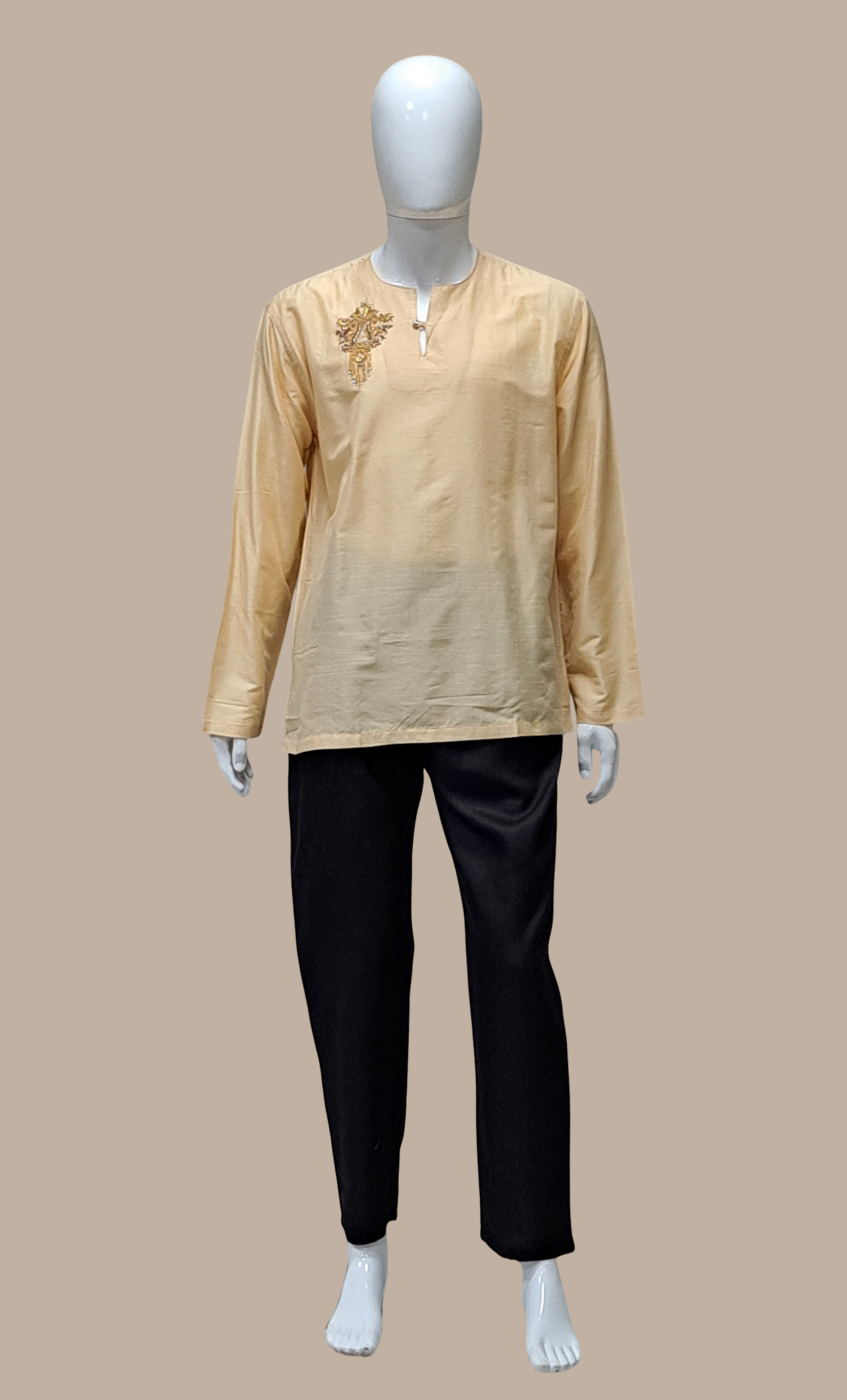 Deep Beige Embroidered Kurta Top