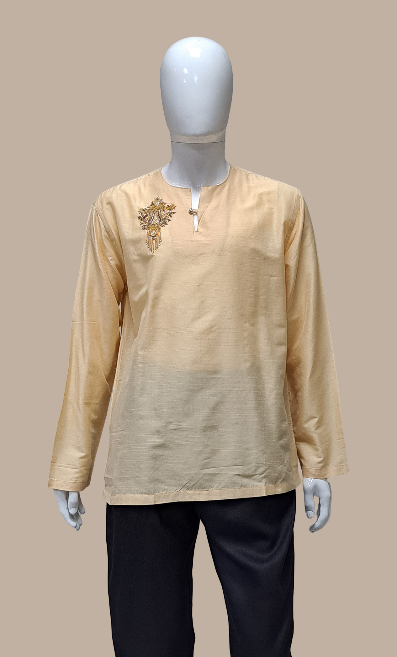 Deep Beige Embroidered Kurta Top