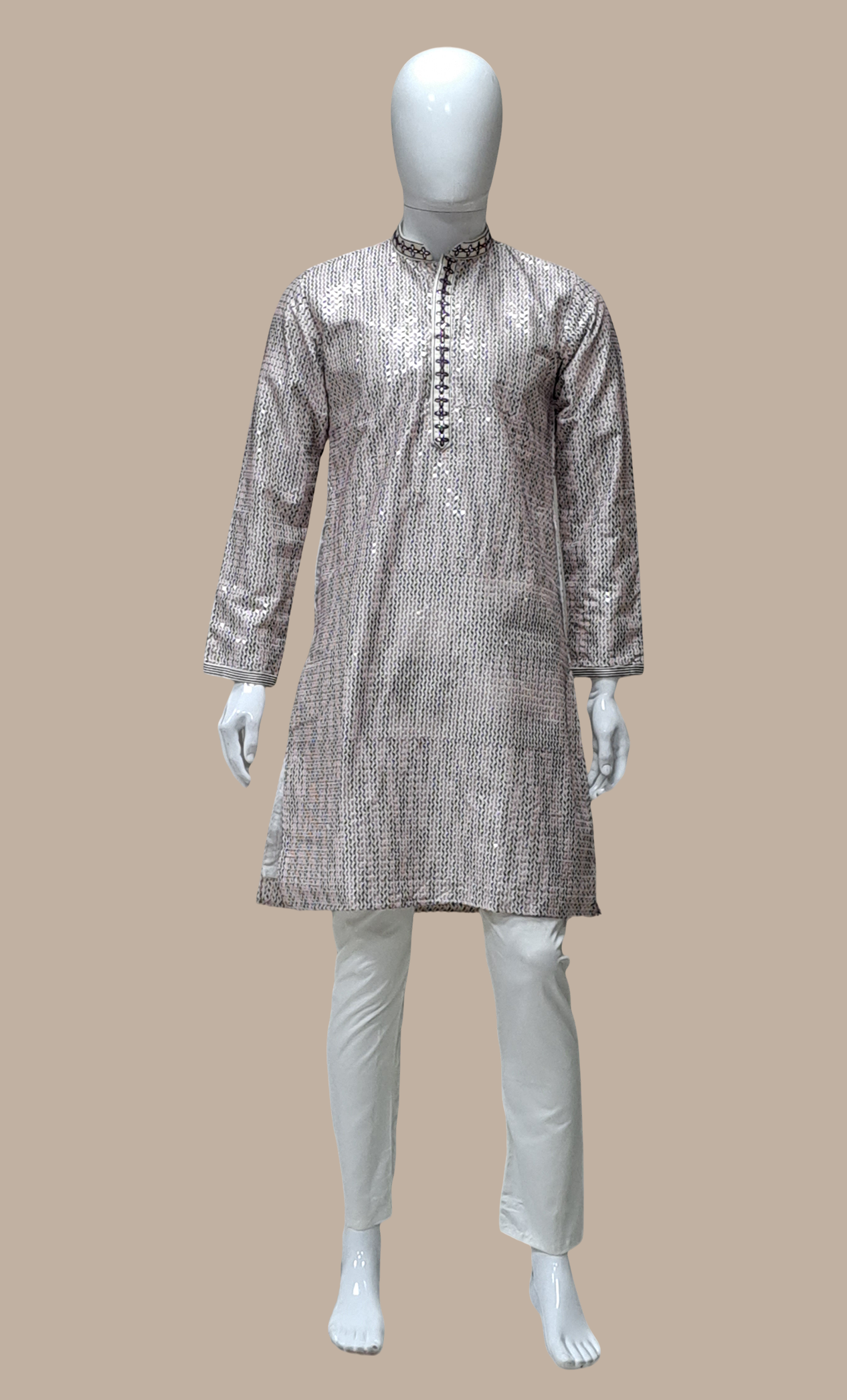 Off White Embroidered Kurta Set