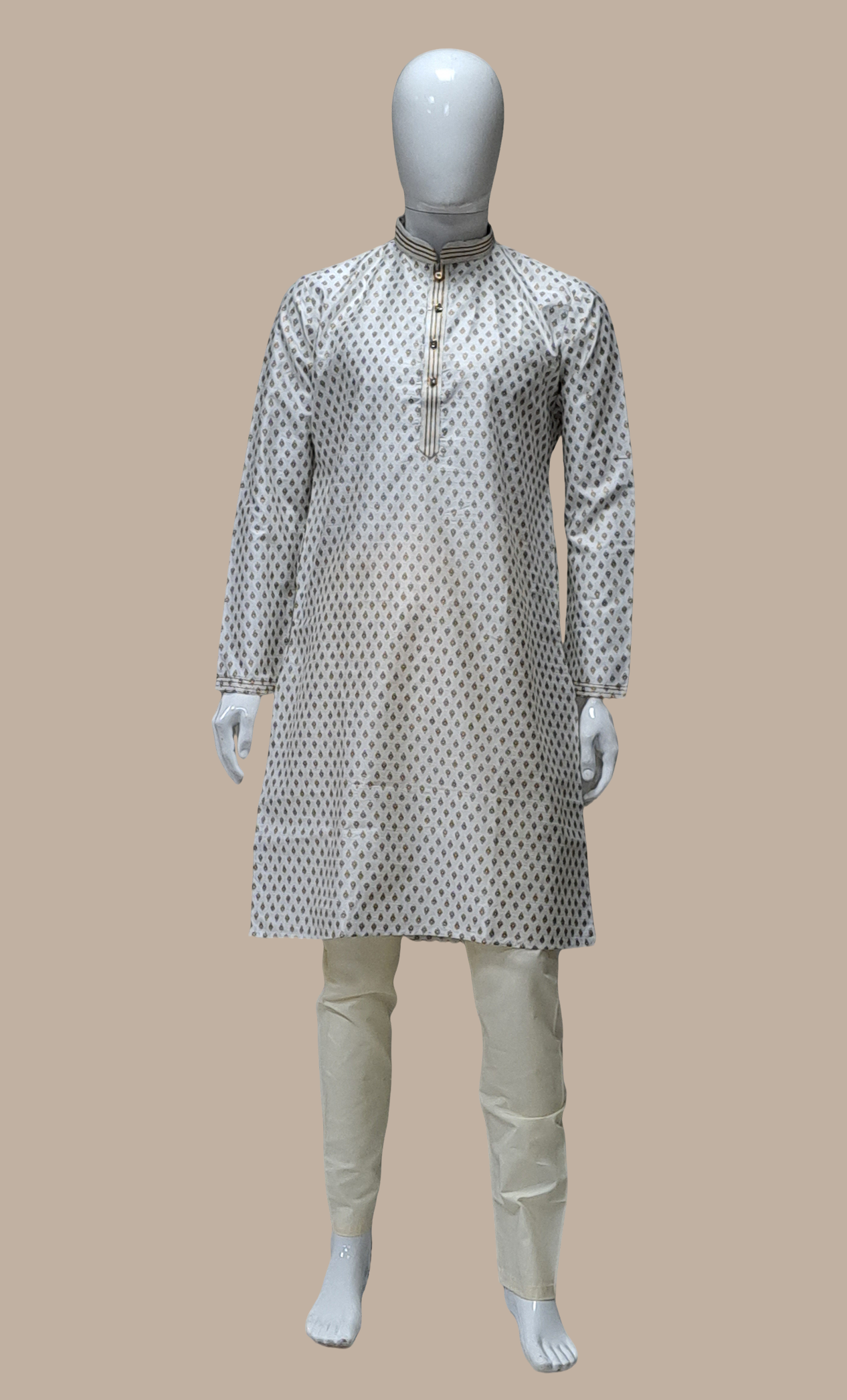 White Printed Kurta Set