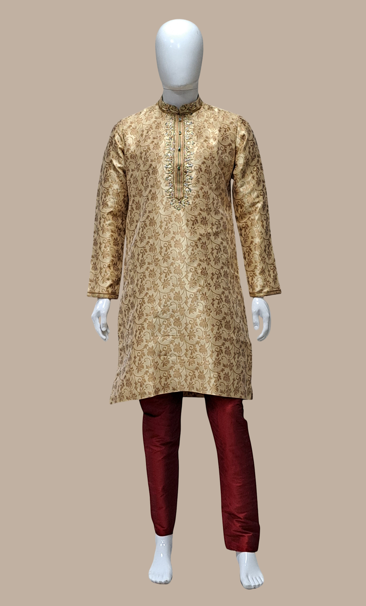 Deep Beige Embroidered Kurta Set