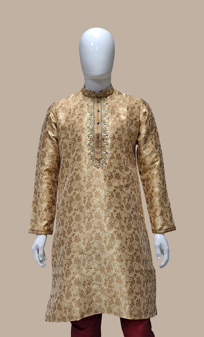 Deep Beige Embroidered Kurta Set