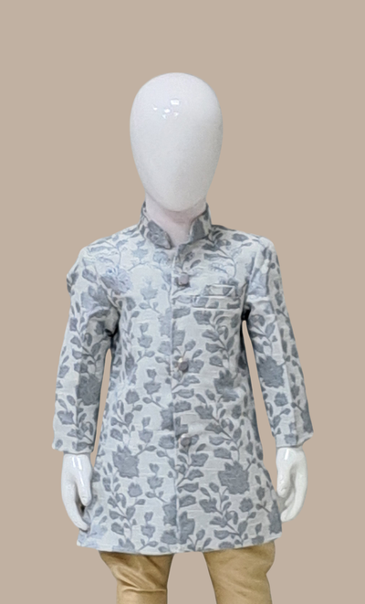 Soft Grey Embroidered Kurta Set