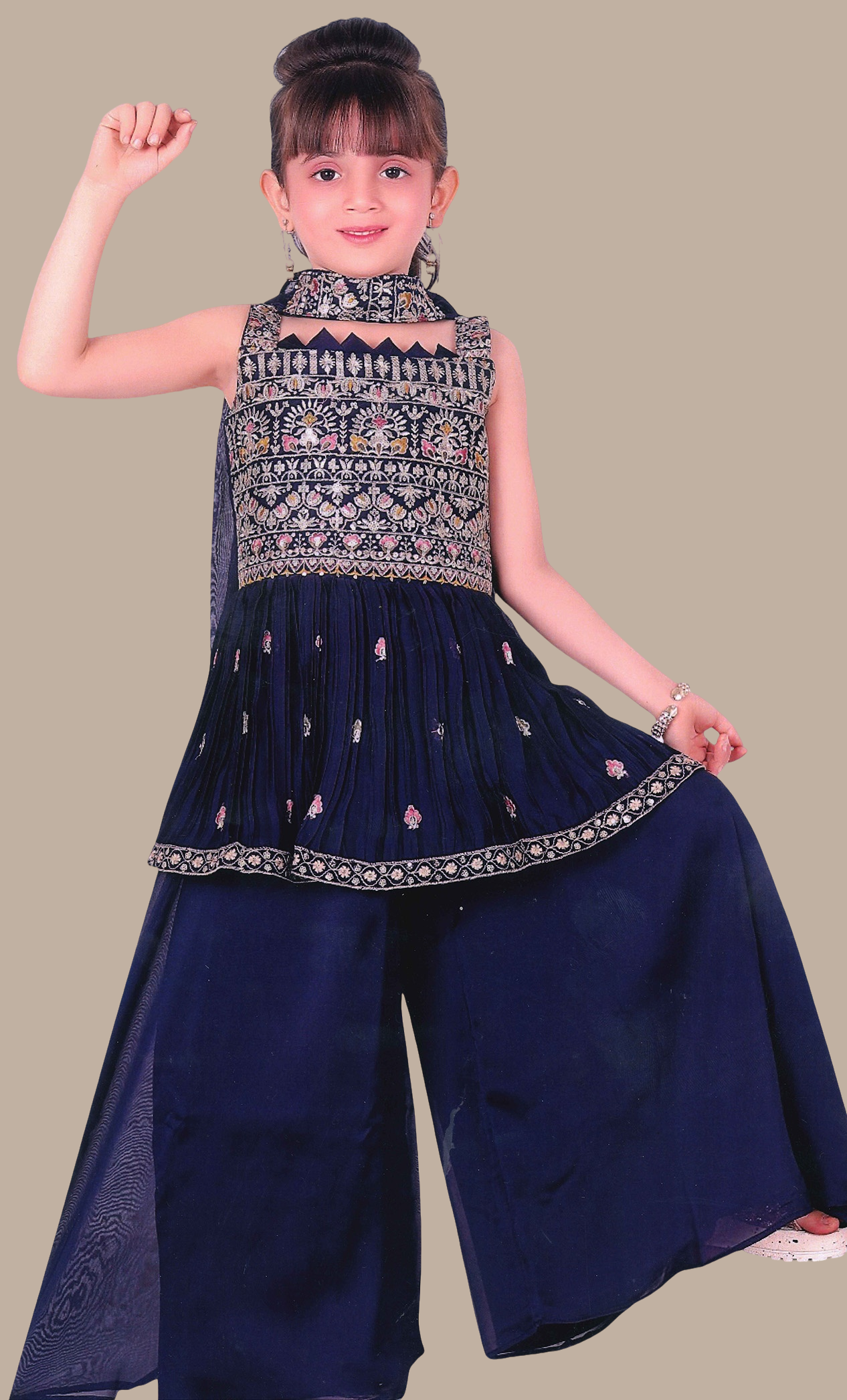 Navy Embroidered Palazzo Set