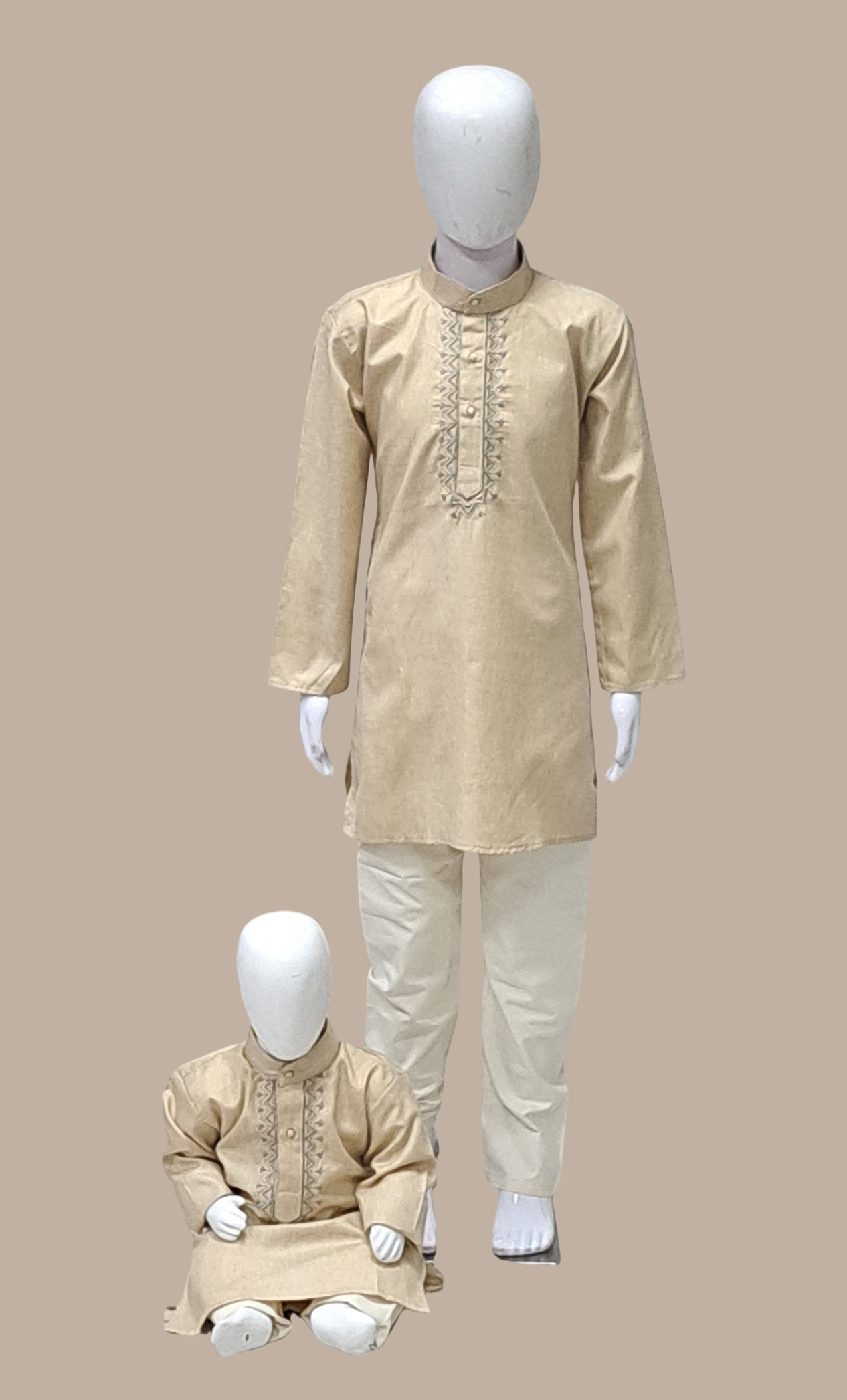 Beige Embroidered Kurta Set