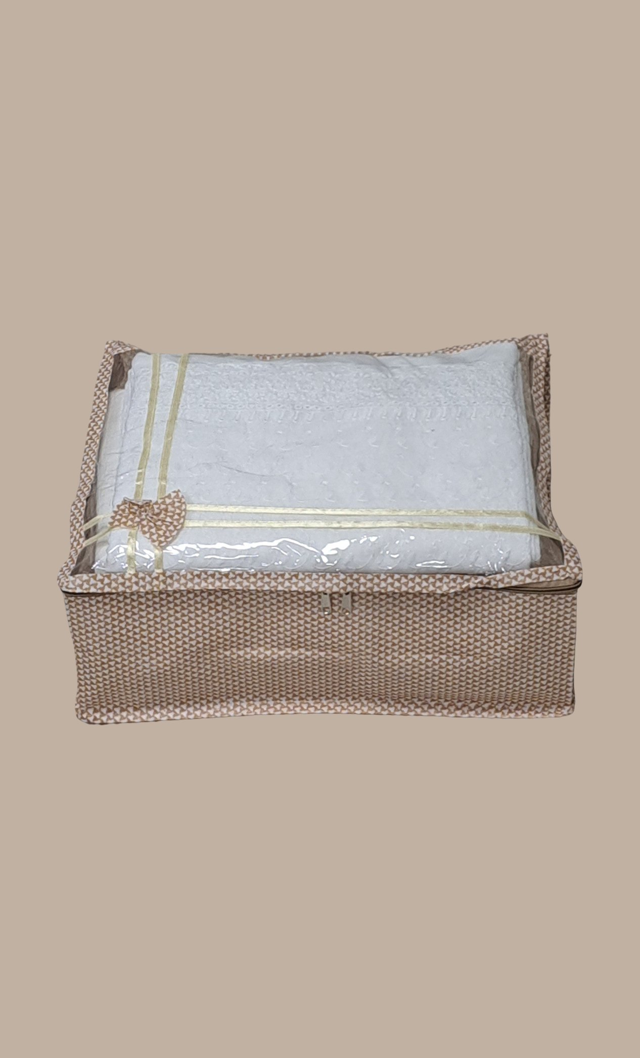 Deep Beige Check Sari Cover