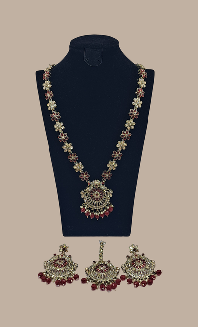 Deep Red Long Necklace Set