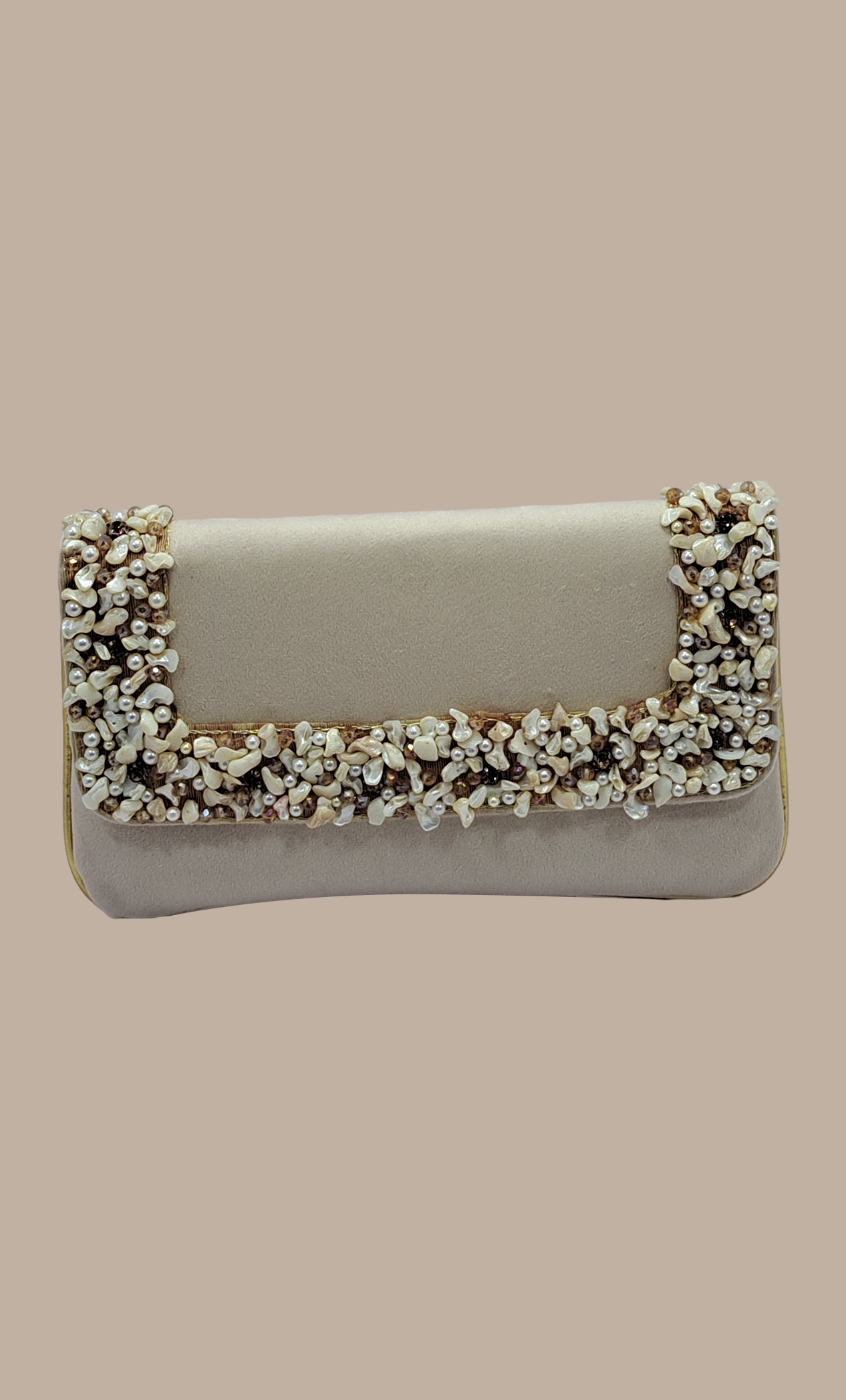 Light Biscuit Embroidered Clutch