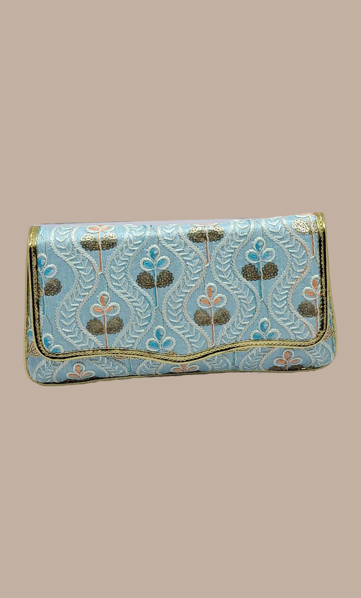 Sky Blue Embroidered Clutch