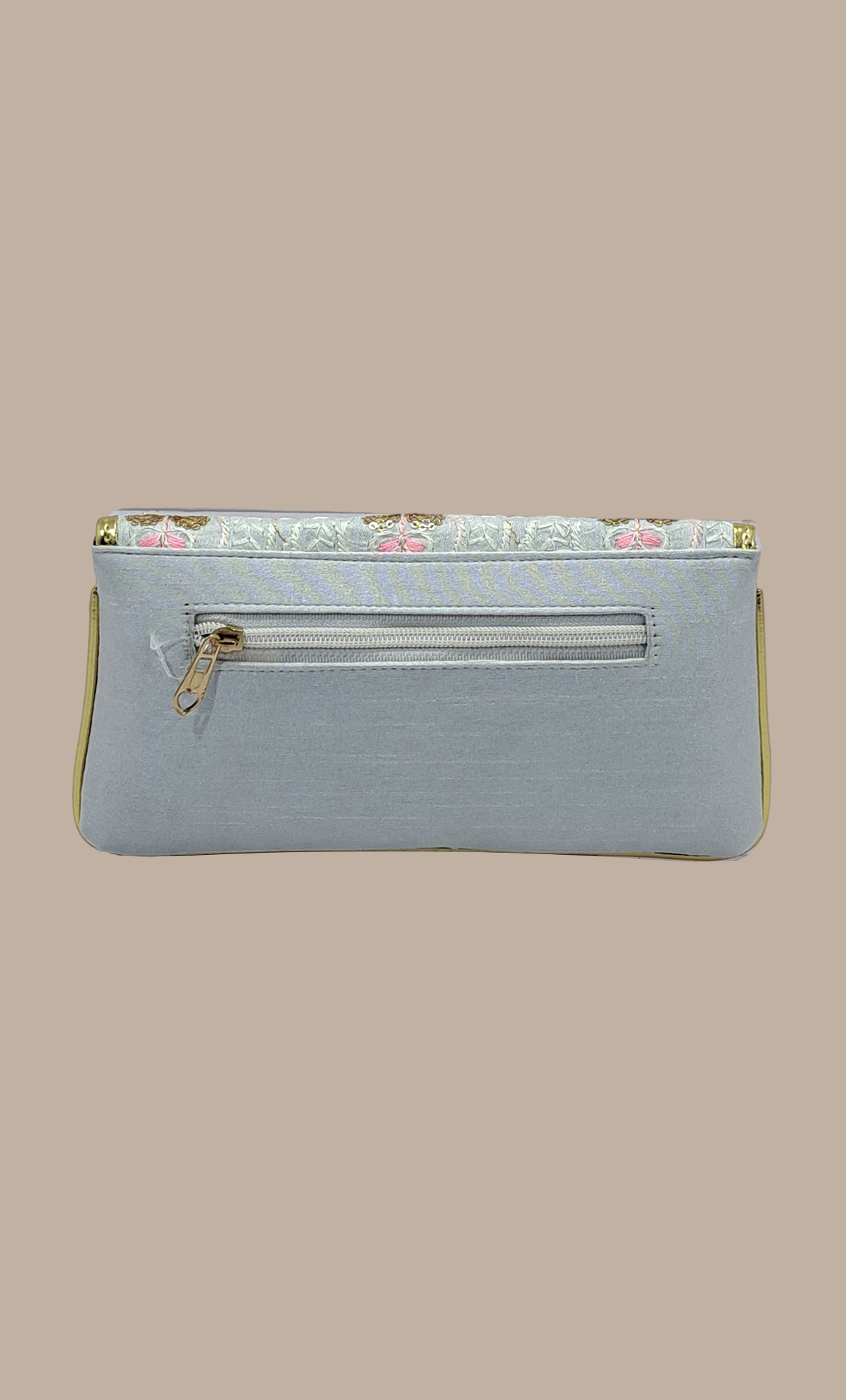 Soft Grey Embroidered Clutch