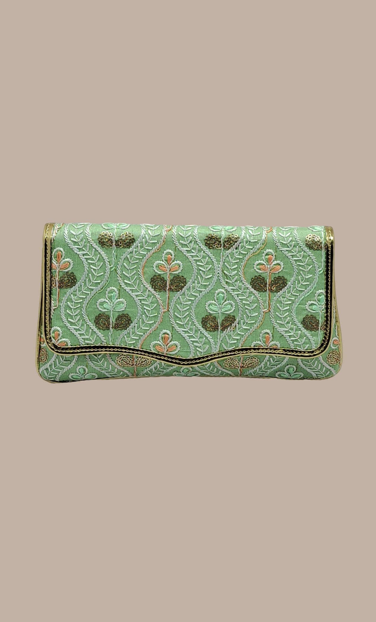 Mint Green Embroidered Clutch