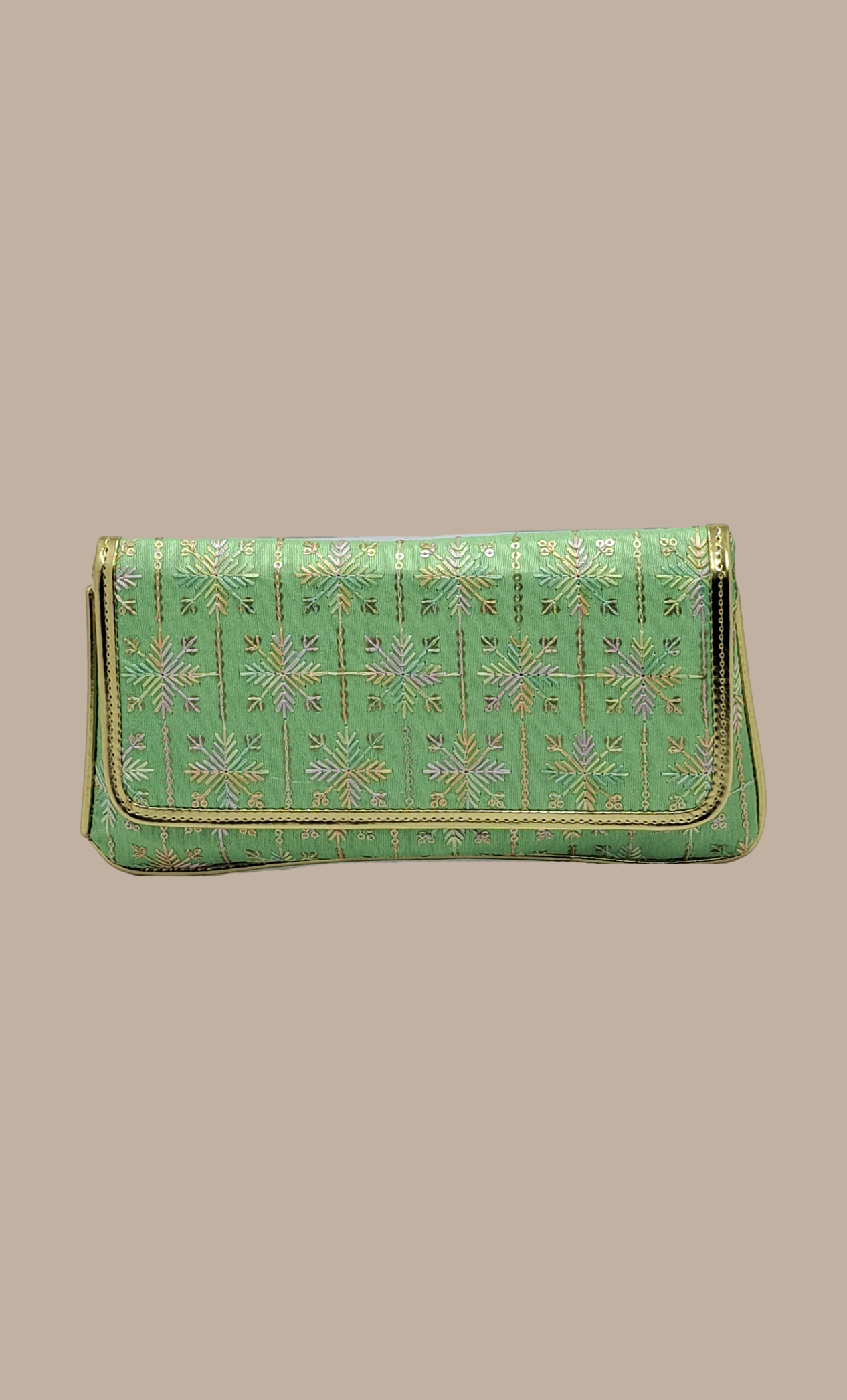 Mint Green Embroidered Clutch