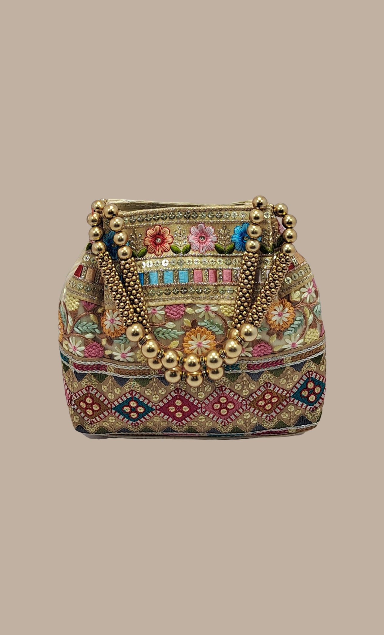 Beige Embroidered Handbag