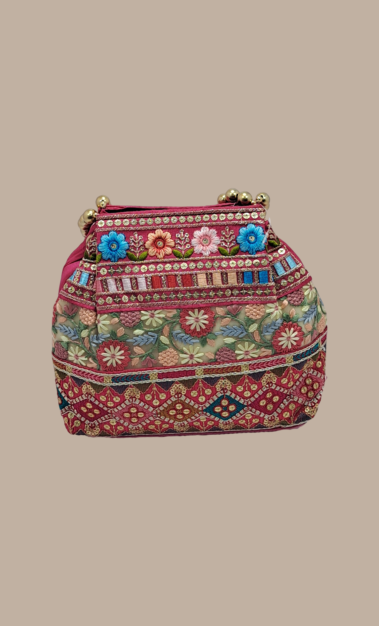 Cerise Embroidered Handbag