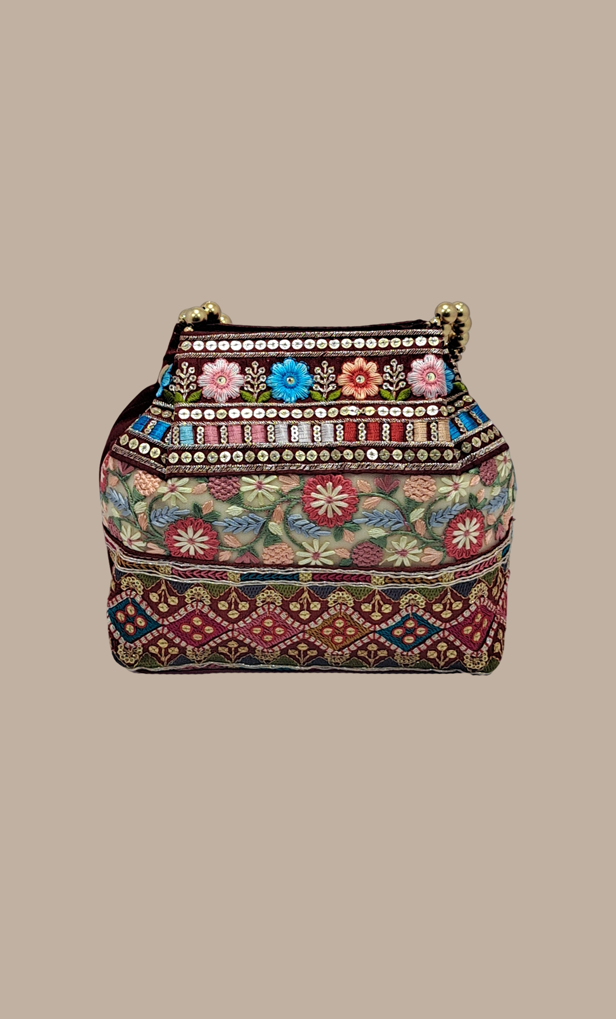 Maroon Embroidered Handbag