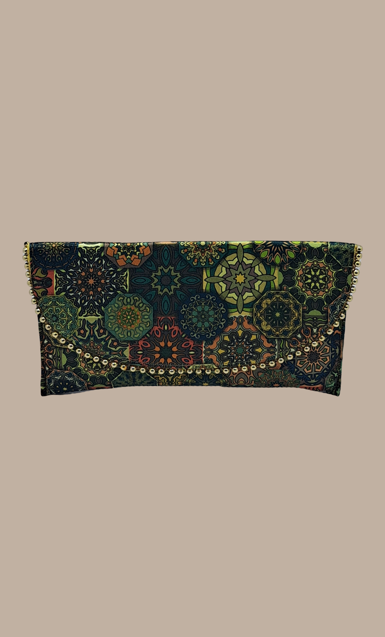 Deep Green Printed Clutch