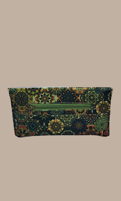 Deep Green Printed Clutch