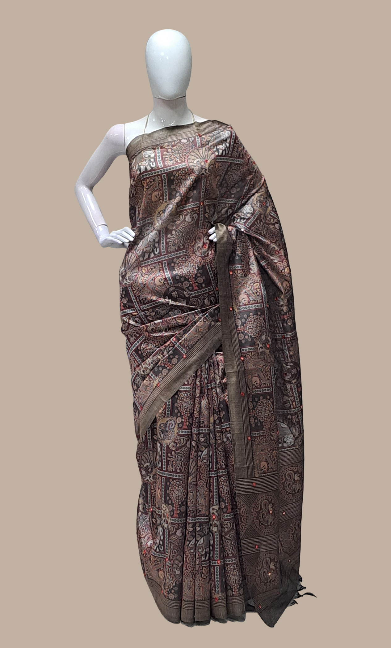 Deep Olive Printed Sari