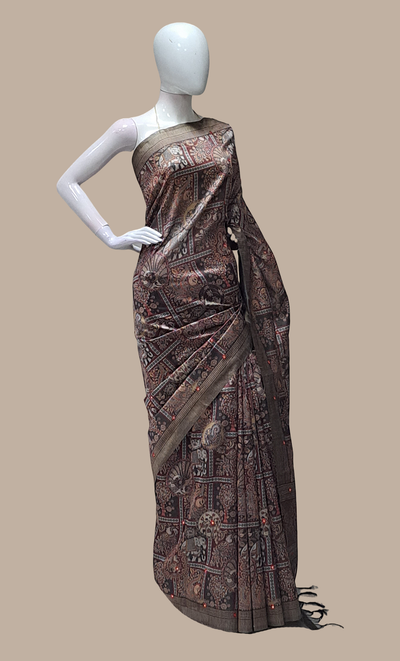 Deep Olive Printed Sari