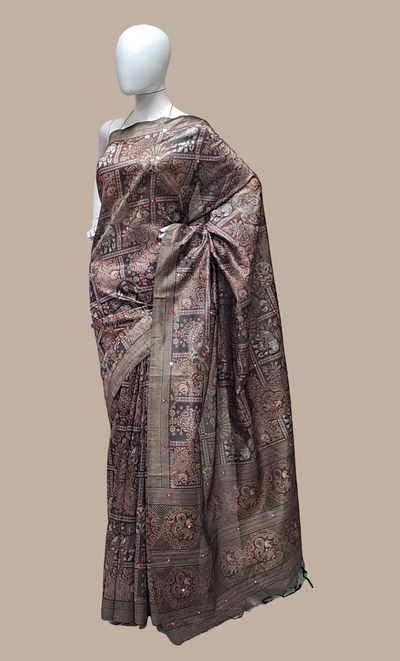 Deep Olive Printed Sari