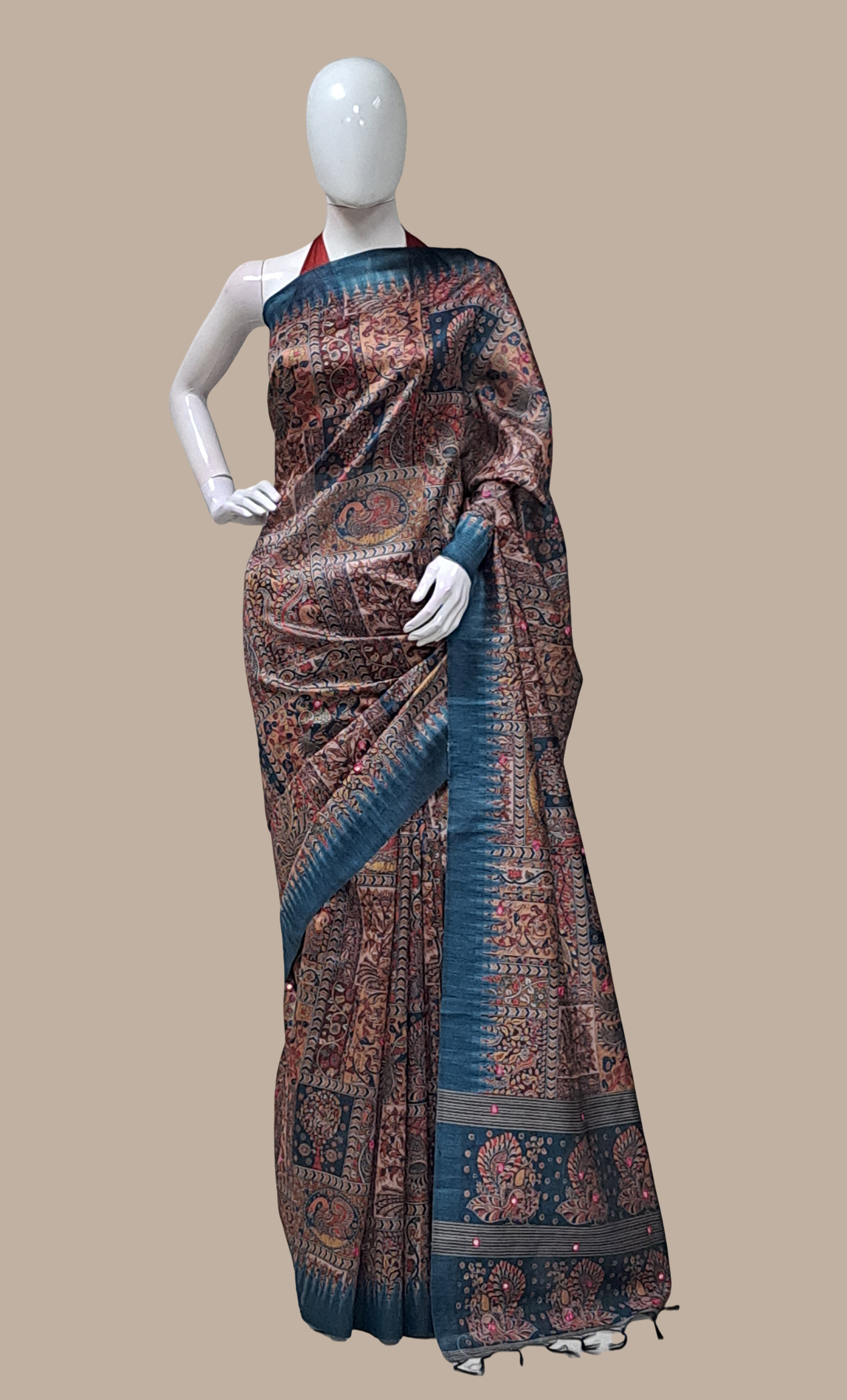 Deep Teal Printed Sari