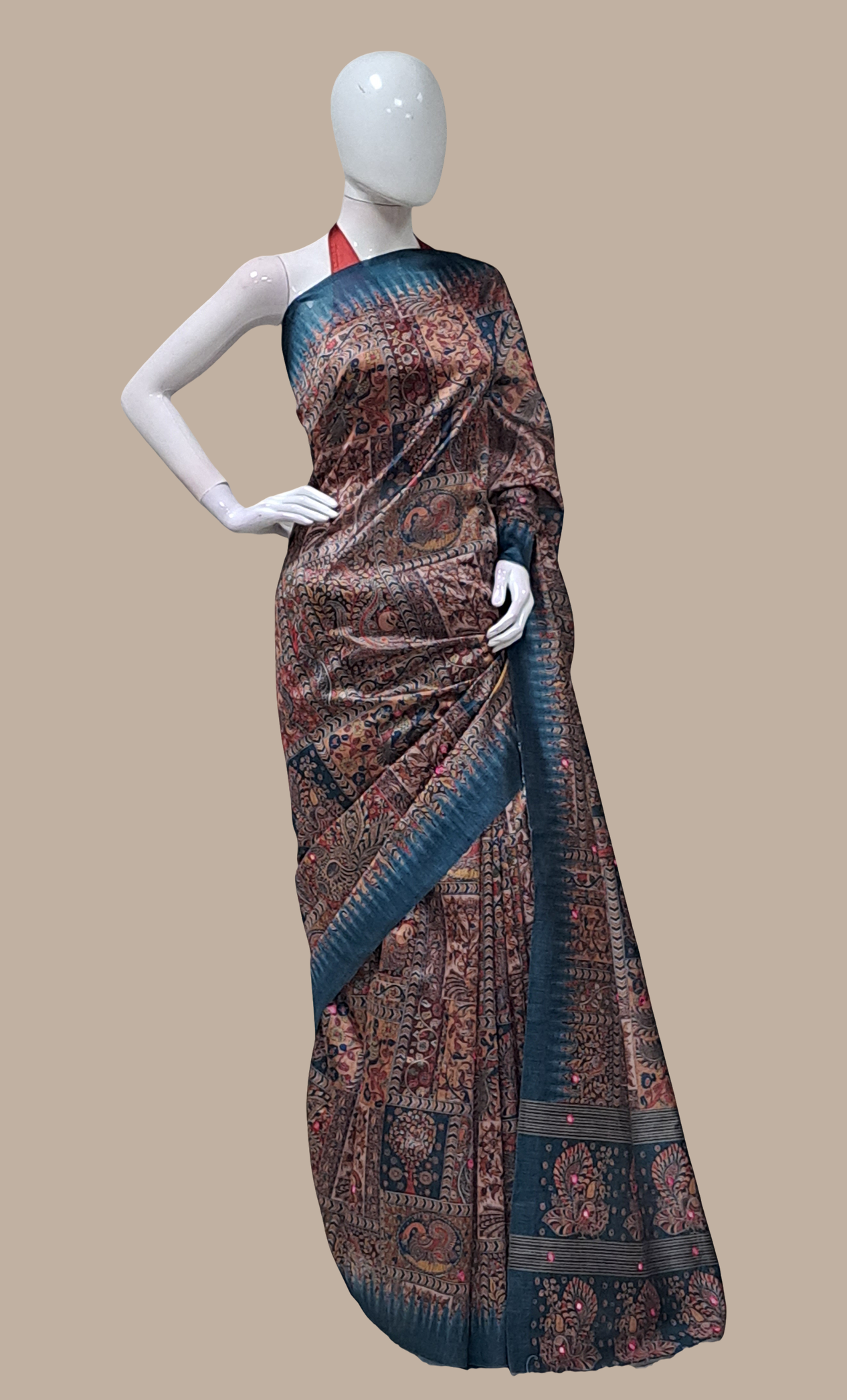 Deep Teal Printed Sari