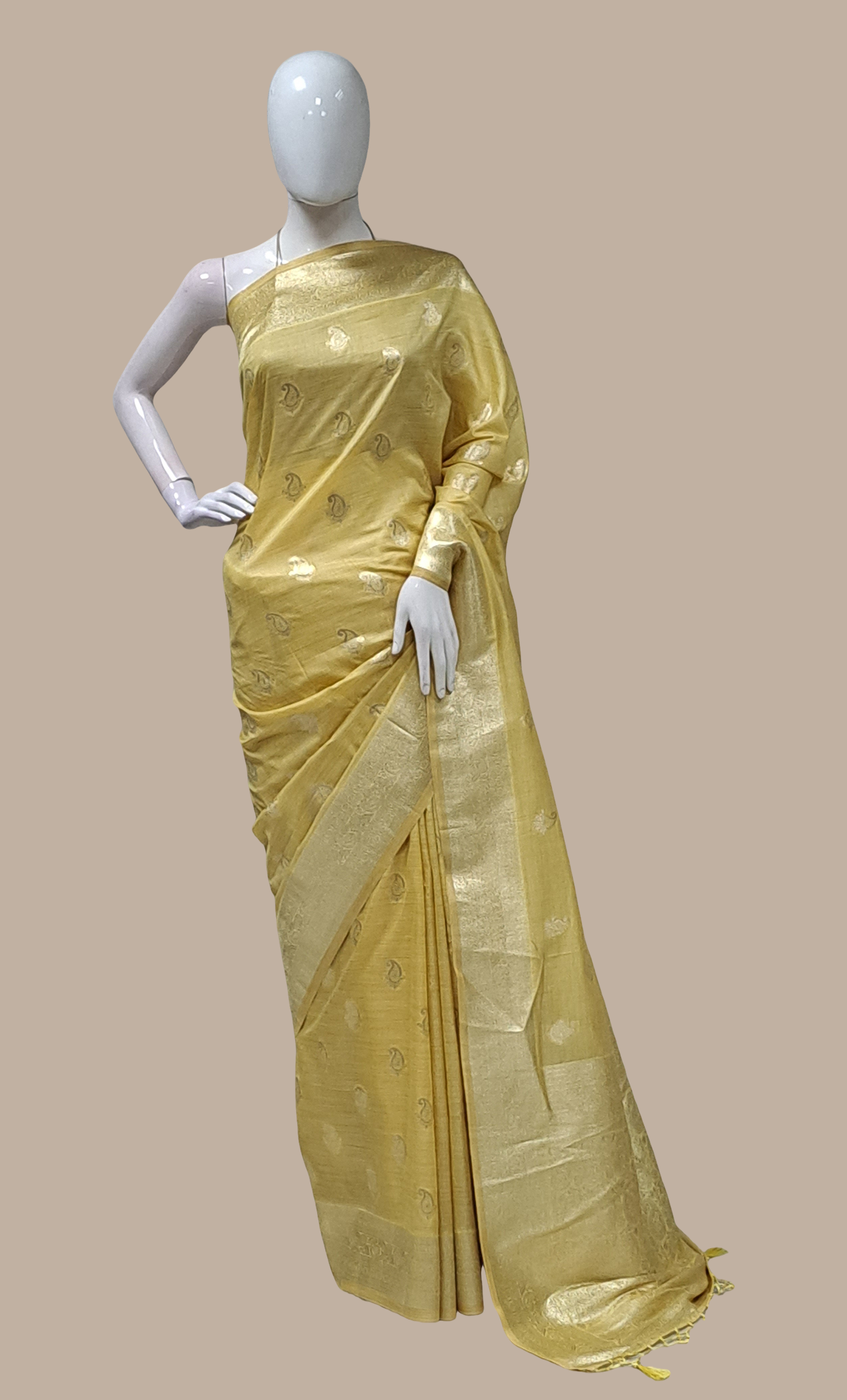 Dark Lemon Woven Art Silk Sari